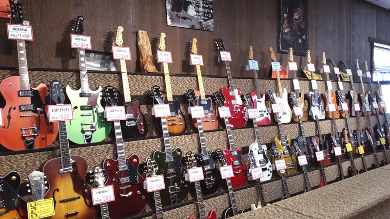 Electric guitars at Arthur's Music Store in Indianapolis, IN