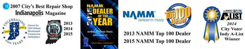 Arthur's Music Store is a NAMM Top 100 dealer, Indianapolis magazine award winner, and NAMM dealer of the year