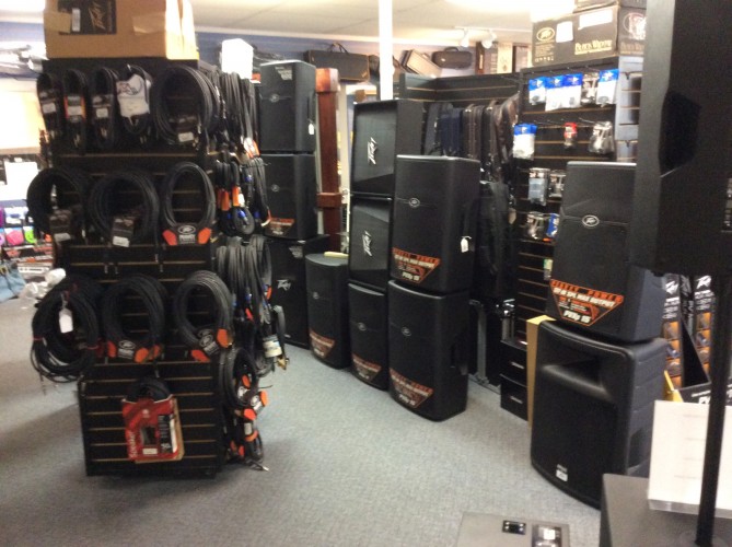 Amplifiers and guitar cables at Morgenroth Music in Missoula, MT